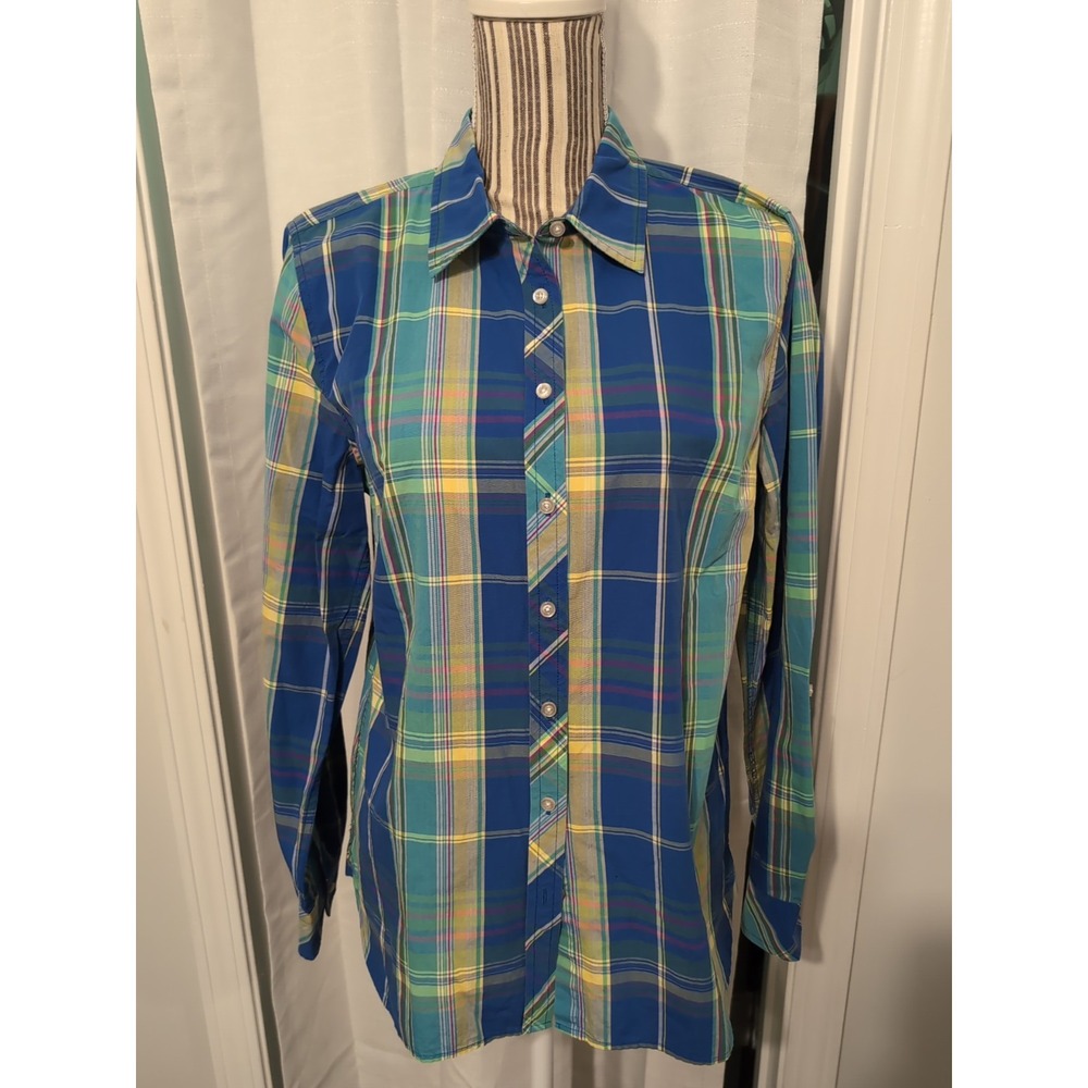 Talbot's 100% Cotton Classic Button Down Long Sleeve Shirt Multicolor Plaid M
